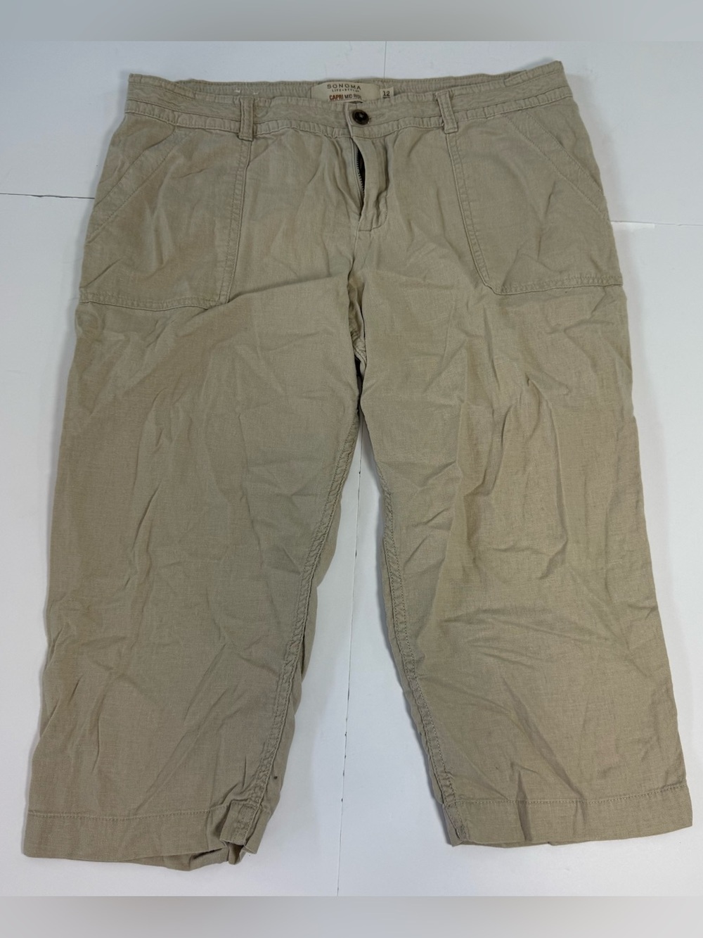 Sonoma Relaxed Fit Women's Khaki Linen blend Cargo Pants